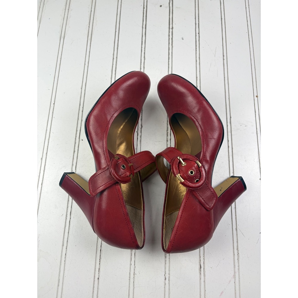 Nine West Vintage Y2K Red Leather Mary Jane Block Heel Pumps Women's 8.5M - Picture 10 of 11